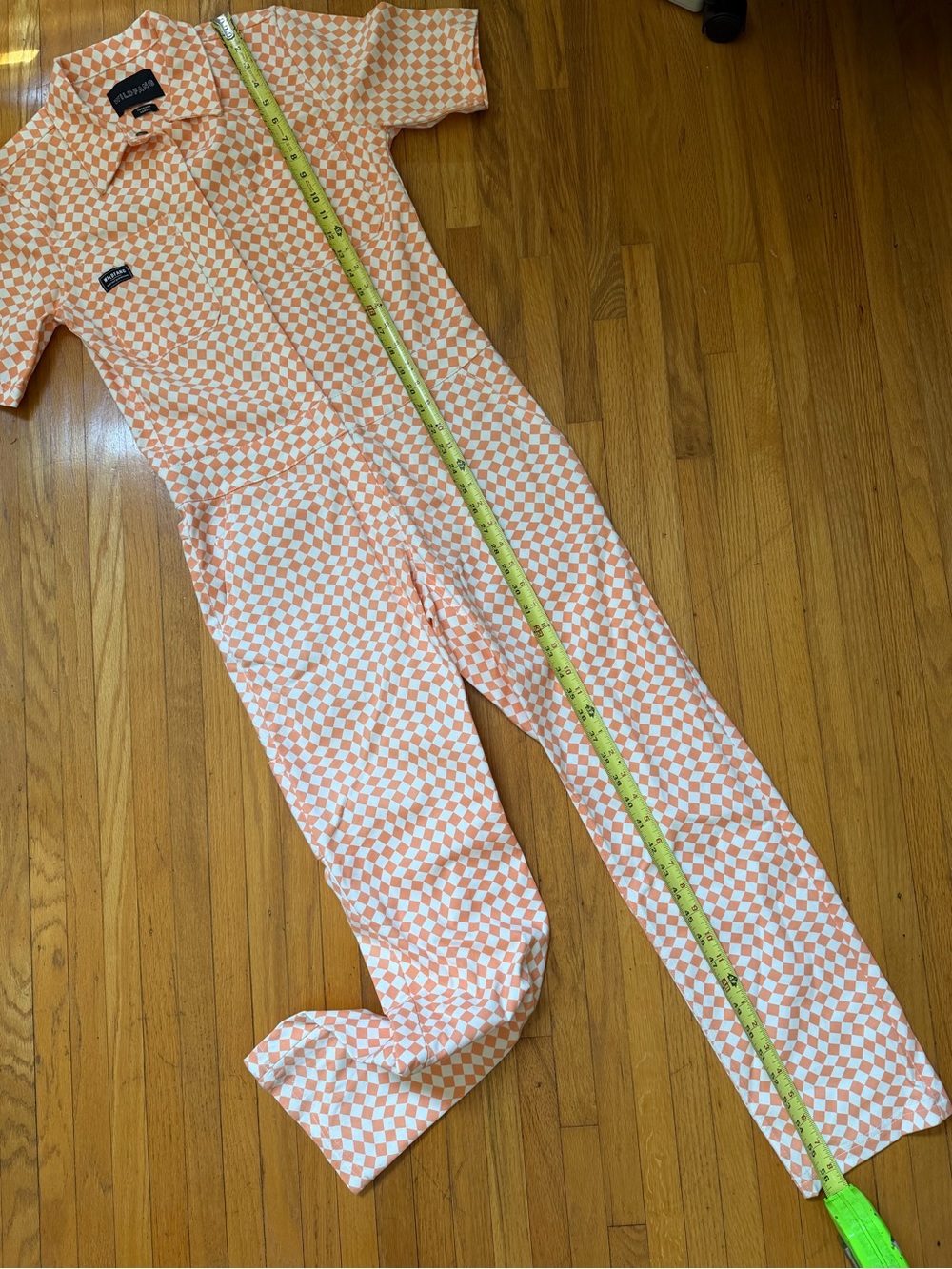 Wildfang Essential Optic Check Orange Checkered Coverall Jumpsuit Size XS - NWOT - Picture 12 of 13